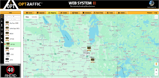 a screenshot of the OPTRAFFIC Web System map dashboard