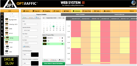 a screenshot of OPTRAFFIC's scheduling dashboard