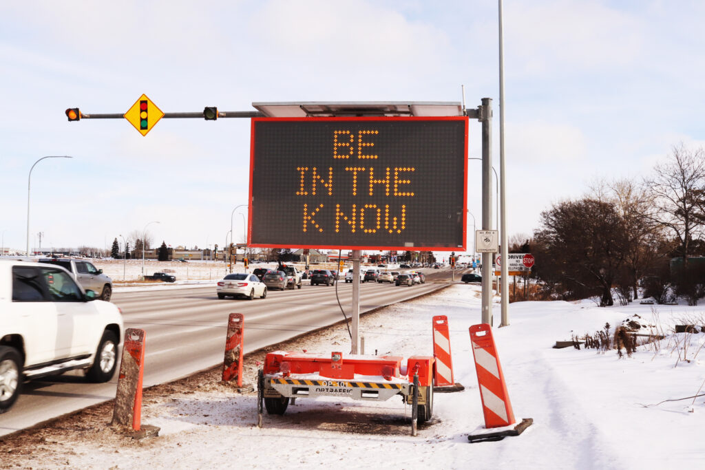 an optraffic message board in sherwood park, Alberta